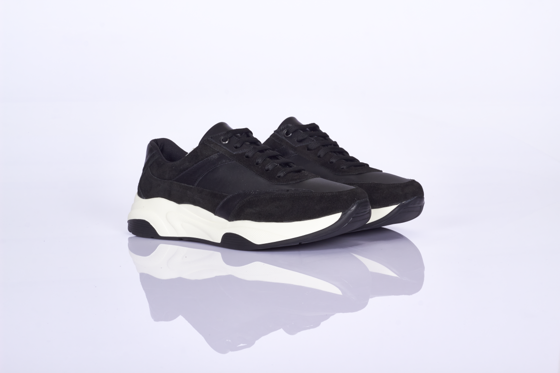 Siyah Deri ve Kumaş Karışık Erkek Spor Ayakkabı & Sneaker