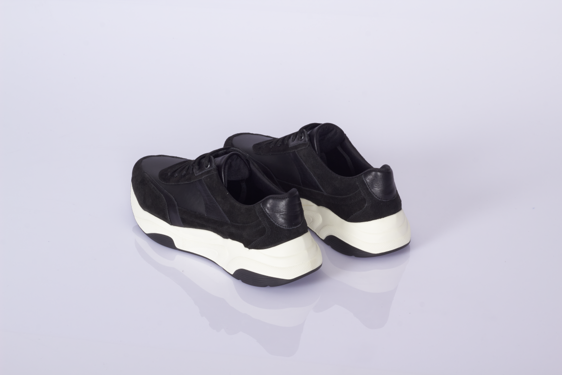Siyah Deri ve Kumaş Karışık Erkek Spor Ayakkabı & Sneaker